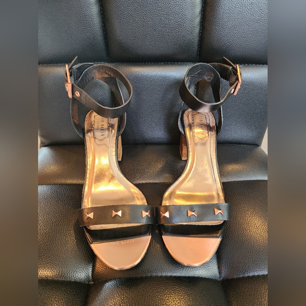Ted Baker London Biah Heeled Sandal Women's, Black w/rose gold, size 8.5
